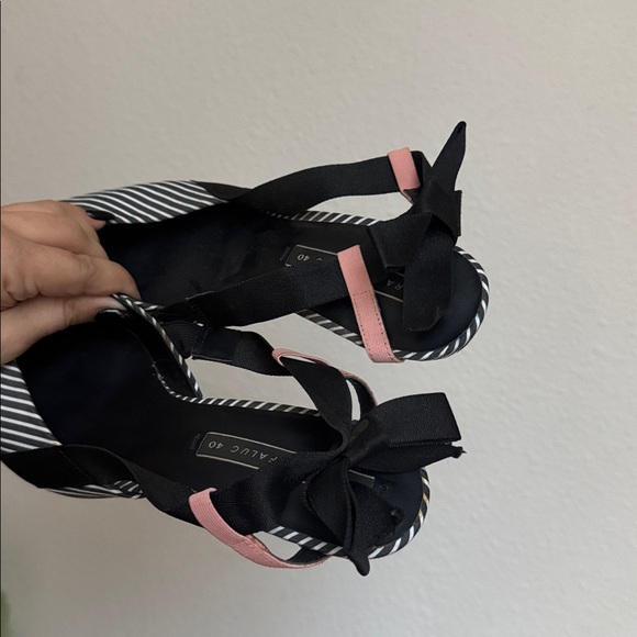 Zara Black and Pink Striped Kitten Heels - Picture 7 of 7